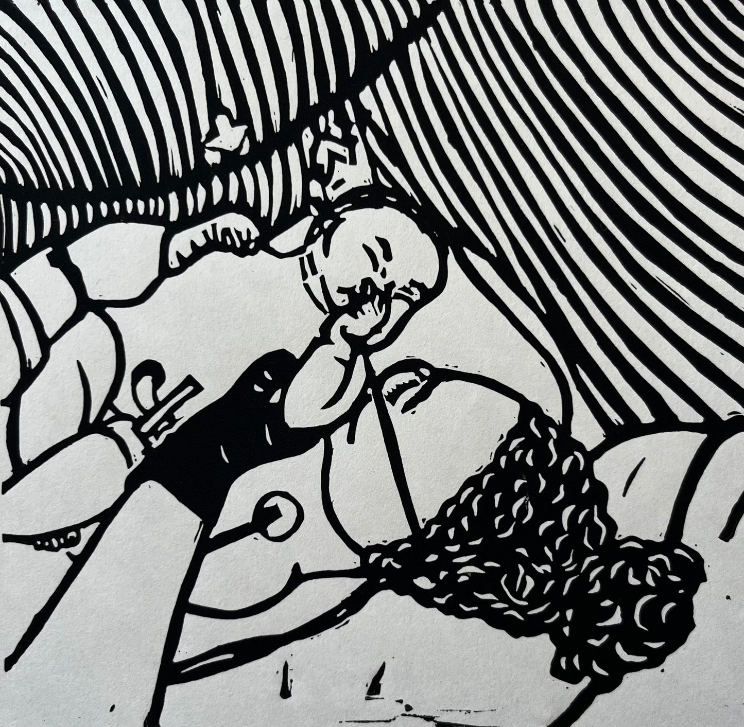First Meeting lino print