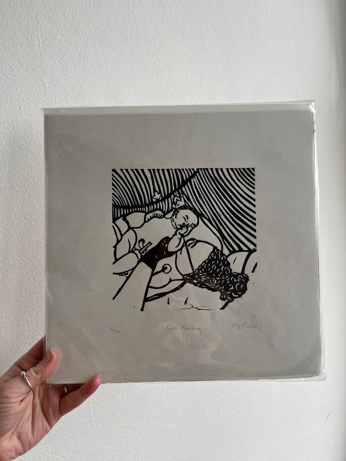 First Meeting lino print
