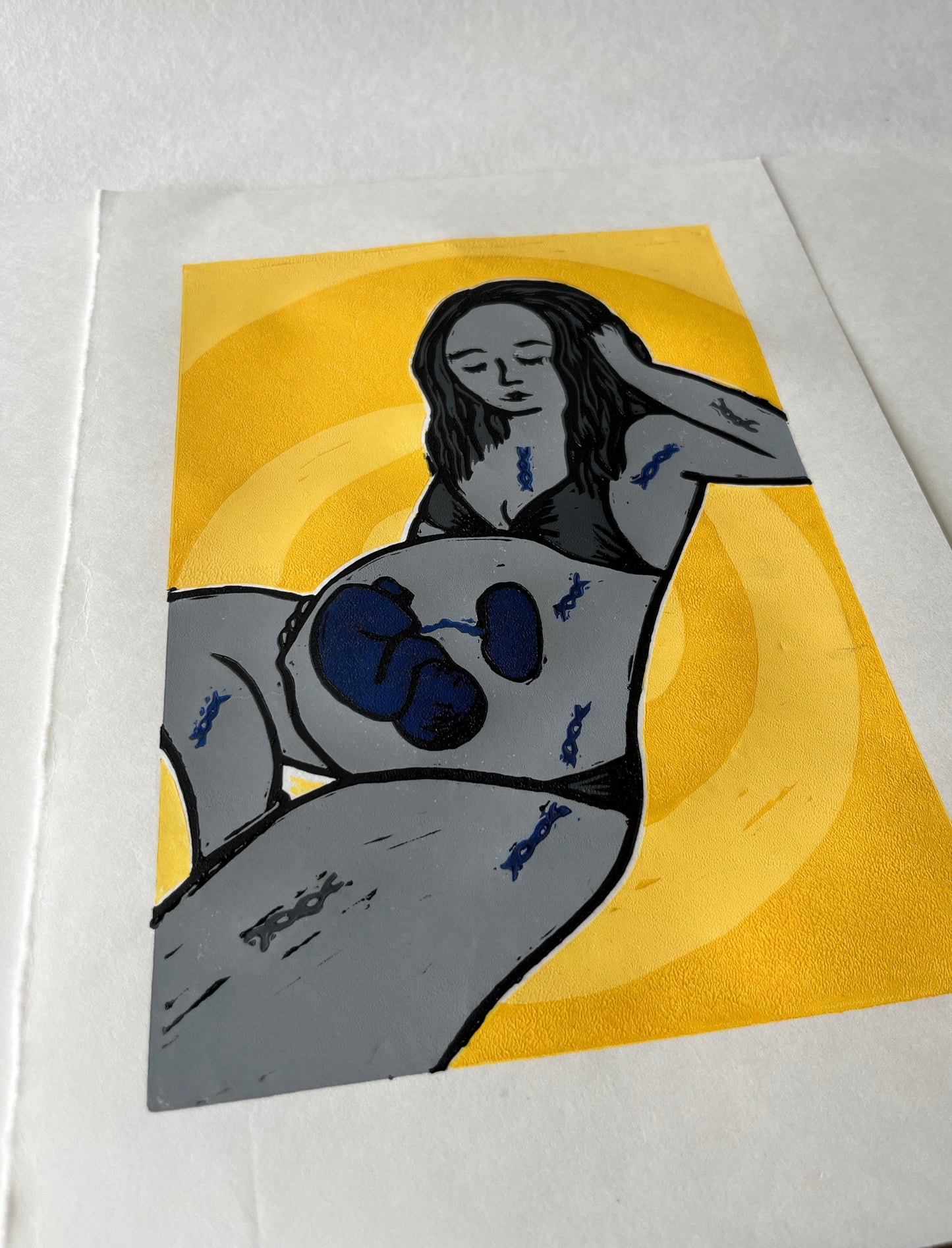 You Change Me reduction linocut print
