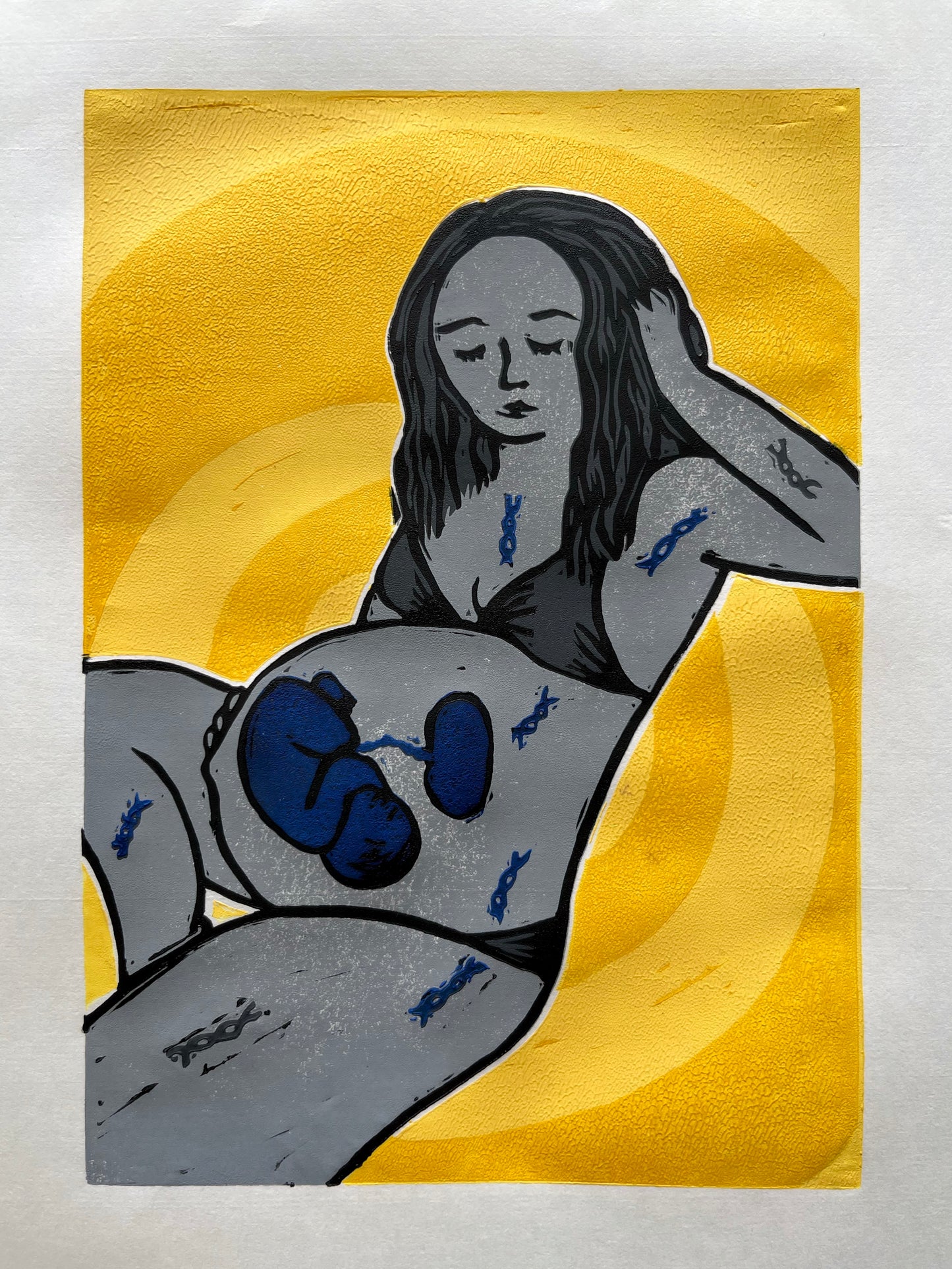 You Change Me reduction linocut print