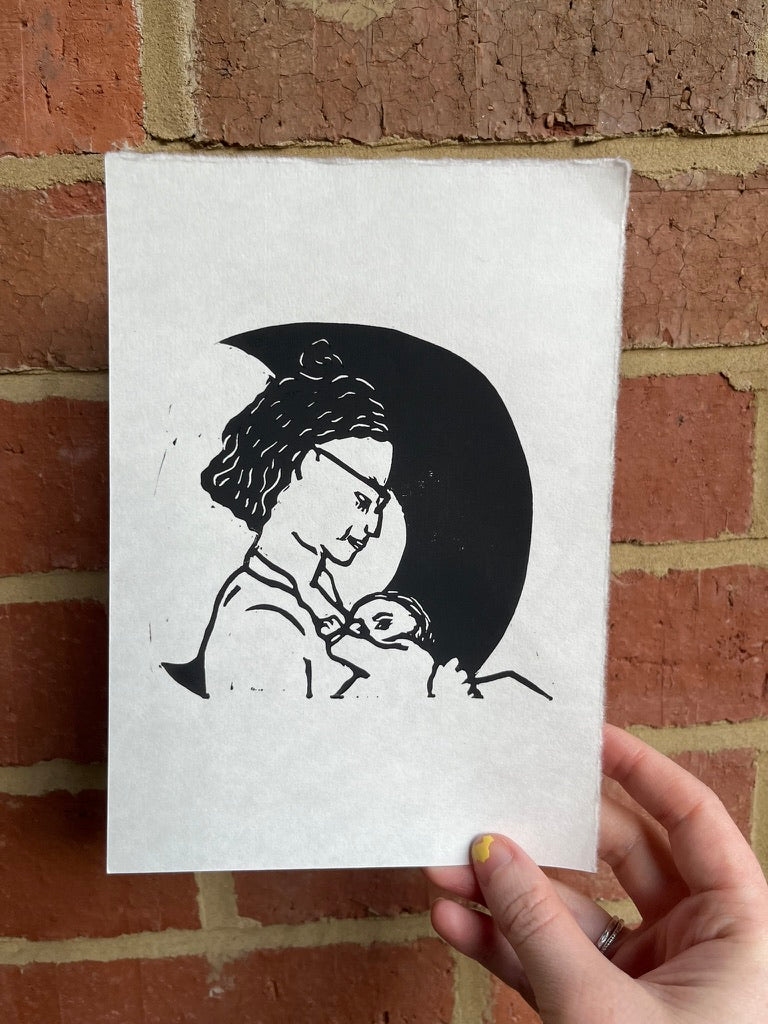 Under the Moon lino print