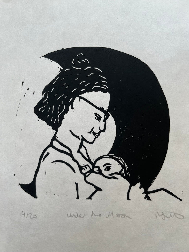 Under the Moon lino print