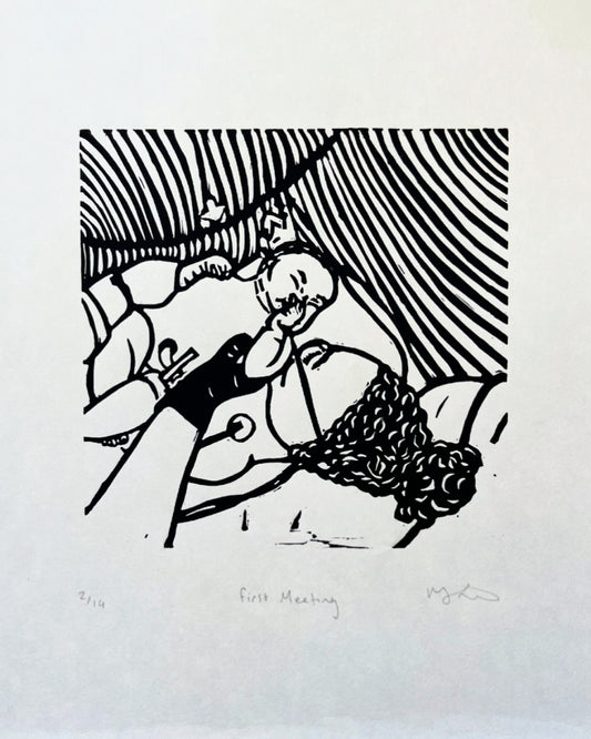 First Meeting lino print