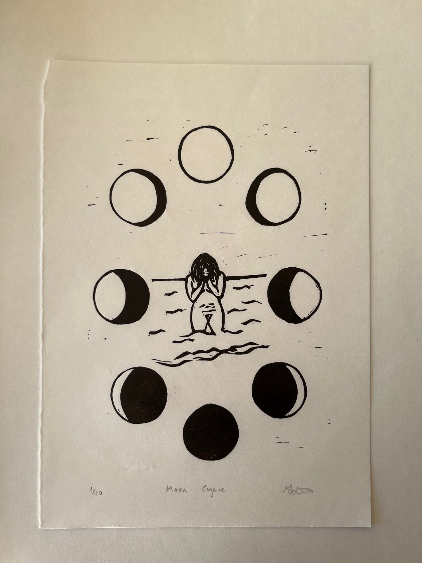 Moon Cycle Linocut print