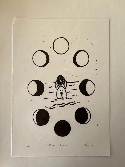 Moon Cycle Linocut print