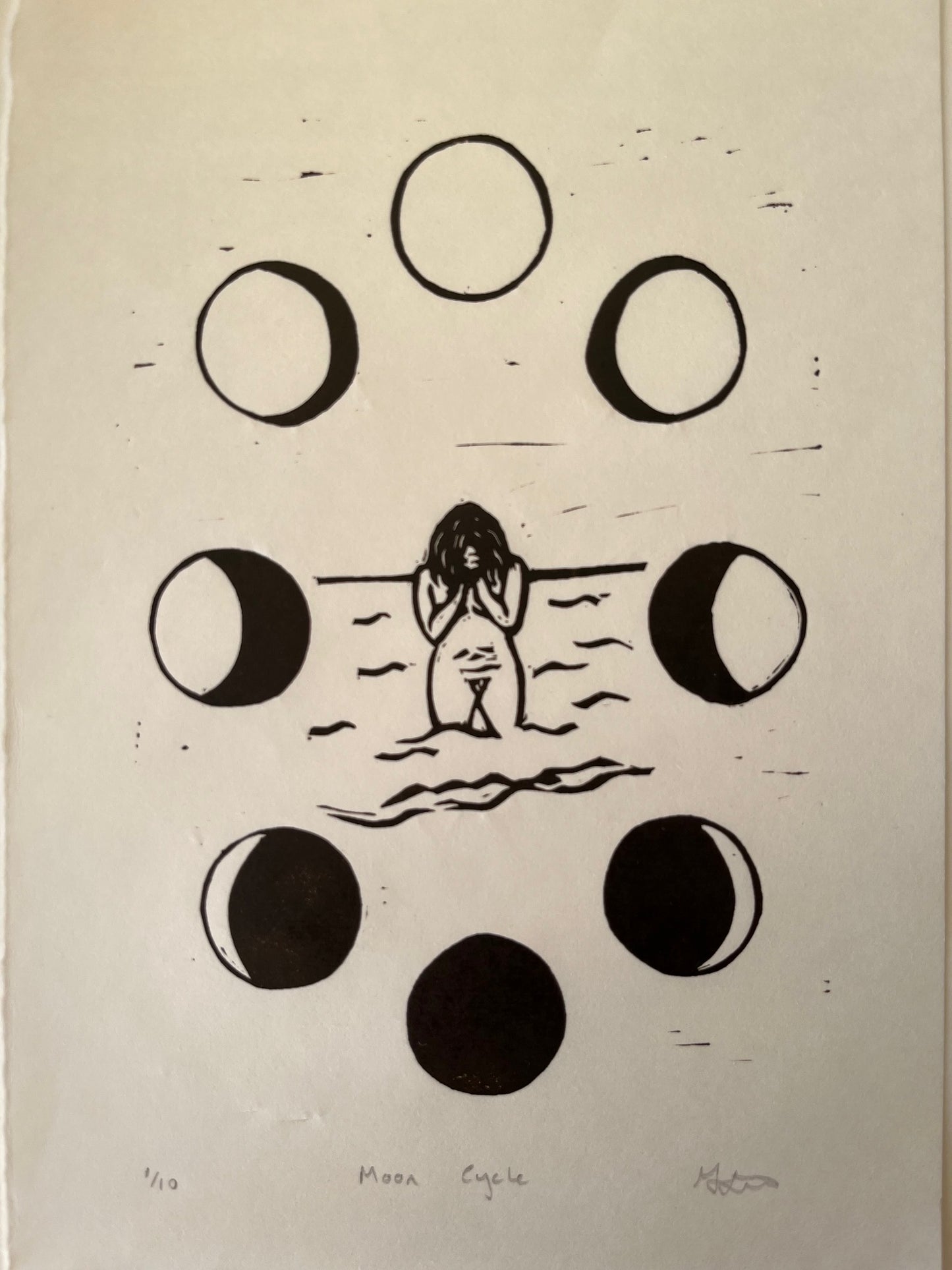 Moon Cycle Linocut print