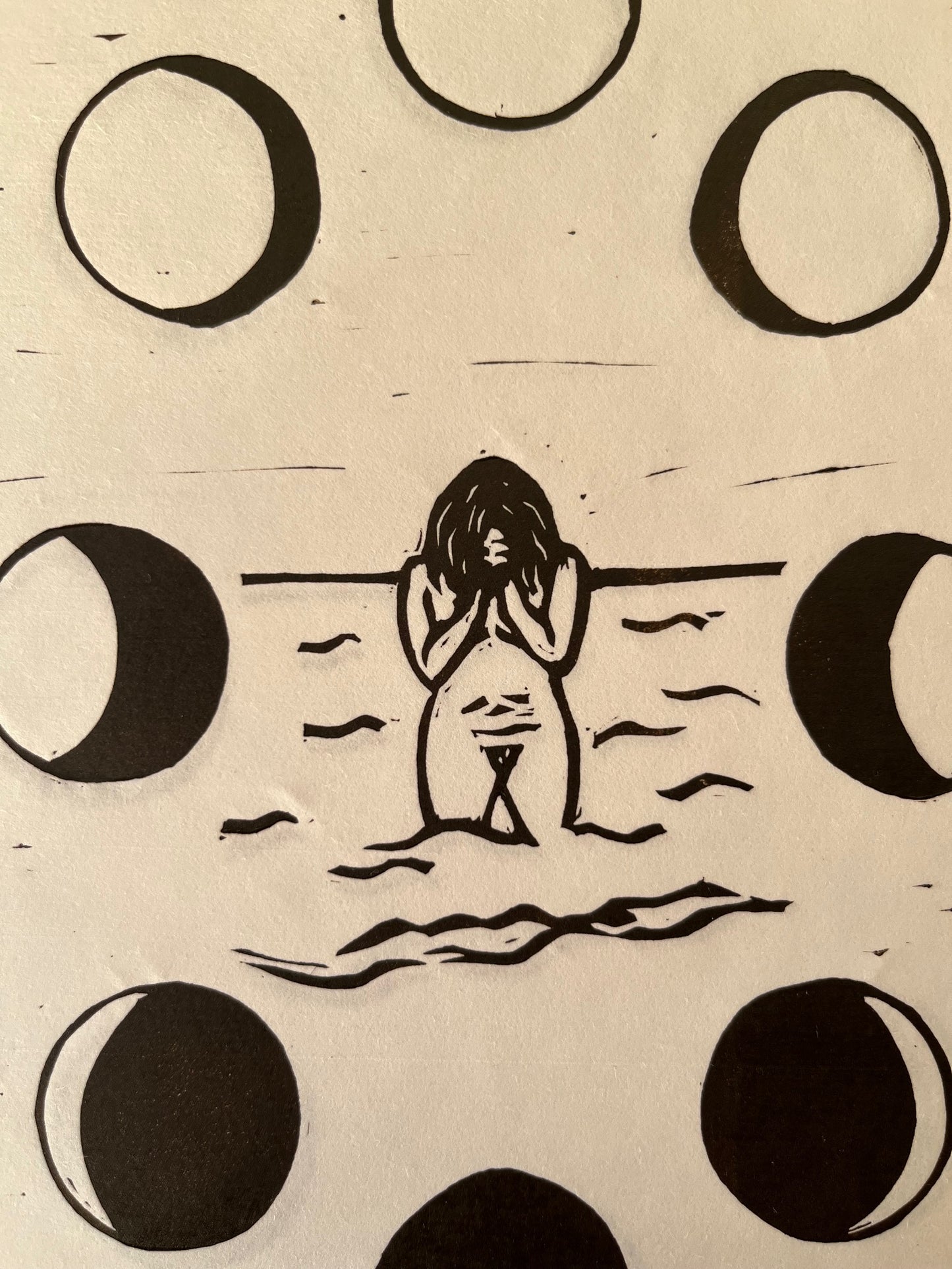 Moon Cycle Linocut print
