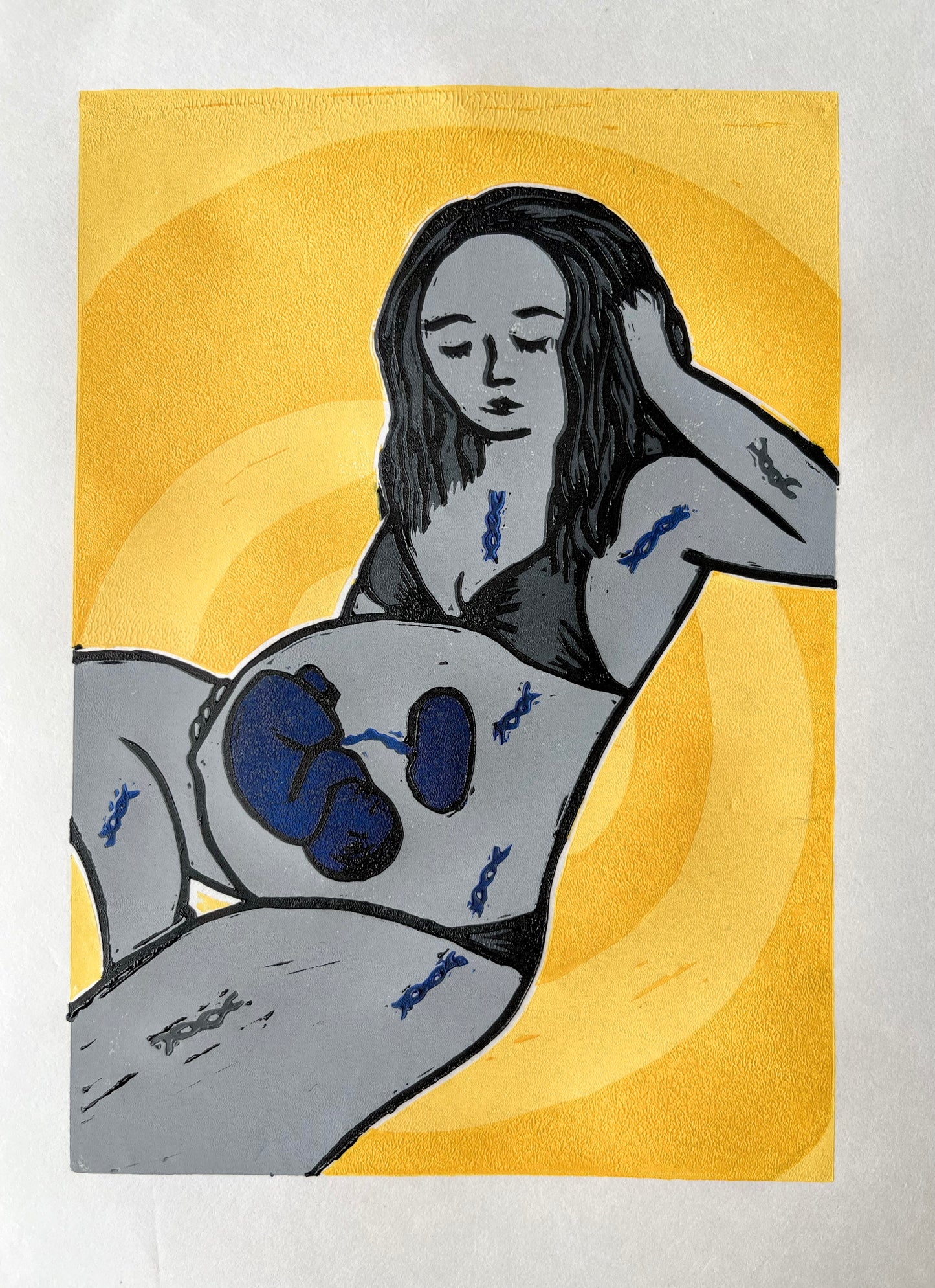 You Change Me reduction linocut print