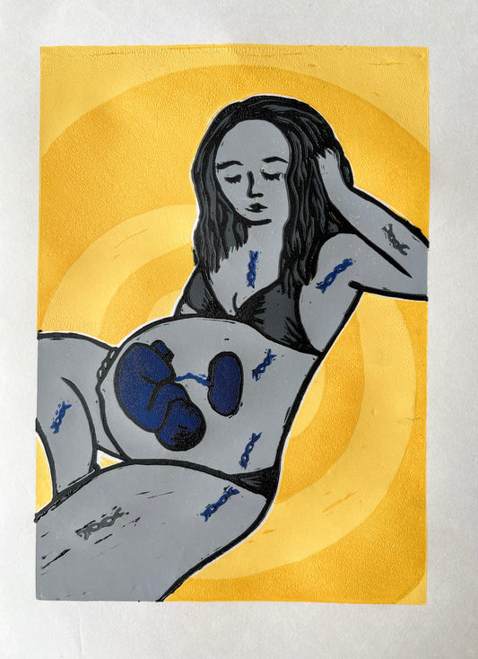 You Change Me reduction linocut print