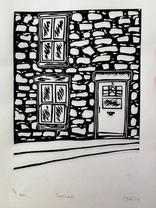 Cornwall house Lino print